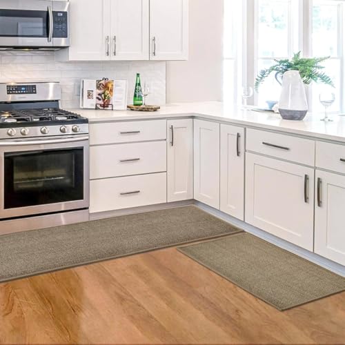 Artoid Mode Non Skid Kitchen Rugs and Mats Set of 2-17x29 + 17x47 - color: Beige Grey, size: 17" x 29" /17" x 47"