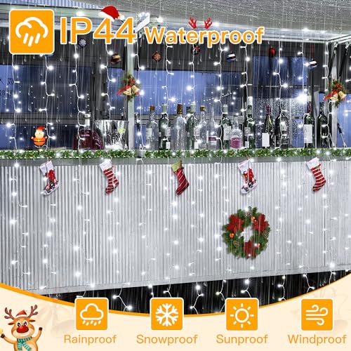 Ollny Curtain Lights 6.6x6.6ft, 200 LED White Christmas Lights with Remote - color: Cool White, size: 200 LED