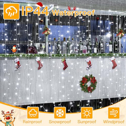 Ollny Curtain Lights 6.6x6.6ft, 200 LED White Christmas Lights with Remote - color: Cool White, size: 200 LED