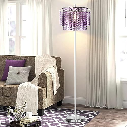 Crystal Floor Lamp Purple, 64" Tall Standing Lamps Elegant Floor Lamp - color: Purple