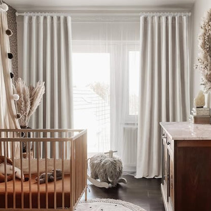 94 Inch Long Blackout Curtains 2 Panel Set, Pleated Boho Farmhouse Curtain for Living Room/Bedroom Darkening/Thermal/Noise Reduction Textured Flax Linen Drapes Hook&Rings Included (50"x94"x2 Natural) - color: Natural Linen, size: 50"W x 94"L (Pack of 2)