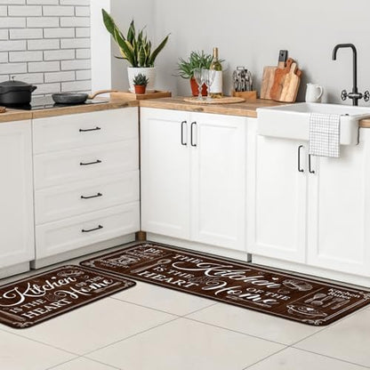 Fourluoo 3 Pcs Retro Brown Kitchen Rugs and Mats Decor Set - color: Retro