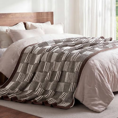 Amélie Home Checkered Knit Throw Blanket for Couch, Mocha Brown 50"x60" - color: Checkered Mocha Brown, size: 50" X 60"