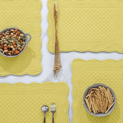 HOMBYS Quilted Placemats Set of 6 Washable-13x18 inches Rectangular Placemats for Kitchen Table-100% Cotton Fabric Rectangular Table Mats, (Yellow) - color: Yellow