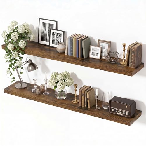 Vivelove Deep Floating Shelves 48 x 8 Inch, Rustic Brown, Set of 2 - color: Rustic Brown, size: 48"Wx8"Dx1.4"H