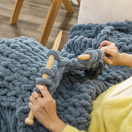WESHIONGOO Chunky Knit Blanket Throw for Couch Bed 40"×40" Dusty Blue - color: Dusty Blue, size: 40"x40"(Small Size Throw)