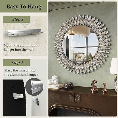 Kelly Miller 32" Jeweled Luxury Round Decorative Wall Mirror - size: 32"L x 32"W