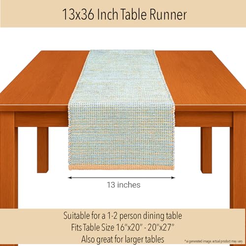 Chardin Home Natural Jute Table Runner, 13x36 Inch, Sky Blue-White - color: Natural Jute-sky Blue-white, size: 13x36 Inch.