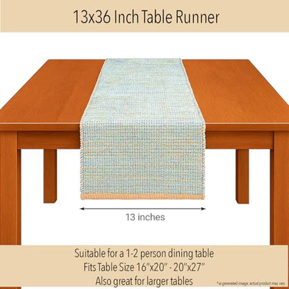 Chardin Home Natural Jute Table Runner, 13x36 Inch, Sky Blue-White - color: Natural Jute-sky Blue-white, size: 13x36 Inch.