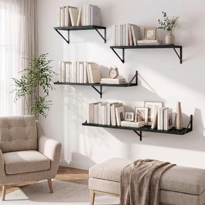 Axeman Deep Floating Shelves, 18'' x 10'' Black Wall Shelves Set of 2 - color: Black, size: 18W x 10D