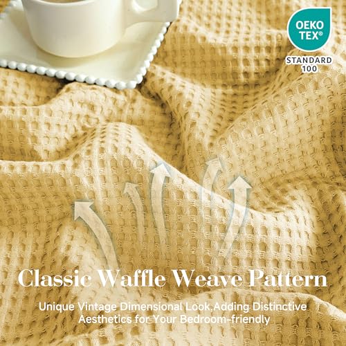 Simple&Opulence 100% Cotton Waffle Throw Blanket 50"x60", Light Yellow - color: Light Yellow, size: Throw(50"X60")