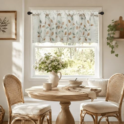 VOGOL Natural Leaf Embroidered Kitchen Valance, 52 x 18 Inches - color: W014