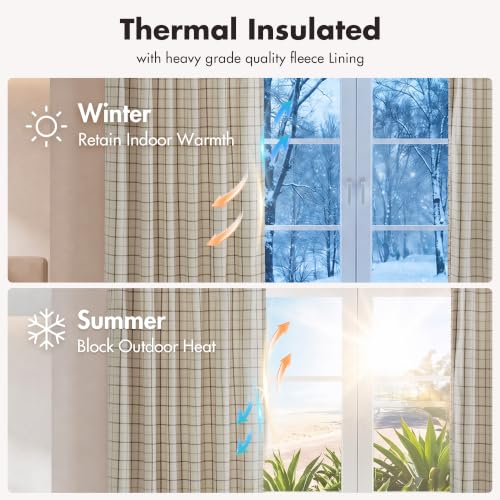 Madison Park Plaid Window Curtain, 1 Panel, 50x95 Natural, Top Tab - color: Faux Leather Tab Top, Natural, size: 50"W x 95"L (Pack of 1)