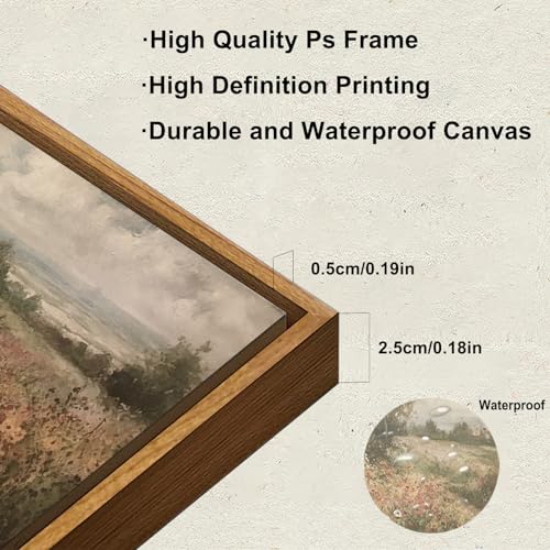 KBKBART Framed Canvas Wall Art Landscape Nature Country Wildflower Painting - color: Countryside Wildflower, size: 24"L x 16"W