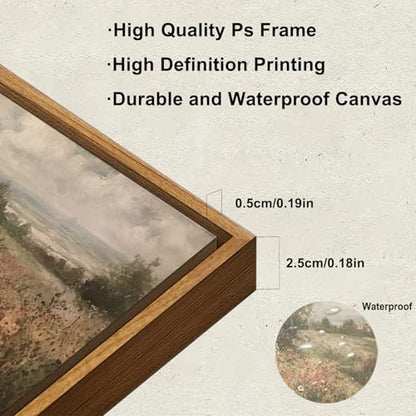 KBKBART Framed Canvas Wall Art Landscape Nature Country Wildflower Painting - color: Countryside Wildflower, size: 24"L x 16"W