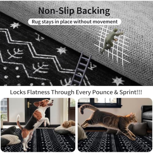 SERISSA 2x5 Washable Non-Slip Boho Runner Rug for Kitchen - color: Black, size: 2' x 5' (Runner)