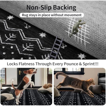 SERISSA 2x5 Washable Non-Slip Boho Runner Rug for Kitchen - color: Black, size: 2' x 5' (Runner)