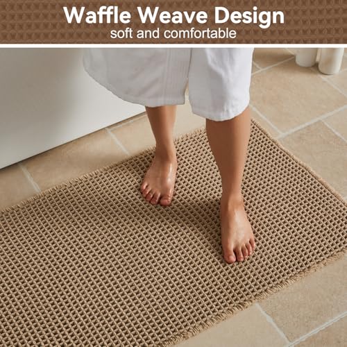 Triohero Waffle Bath Mat, Small Boho Bathroom Rugs Non Slip, 16x24 Khaki - color: Khaki, size: 1'4" X 2' (Rectangular)