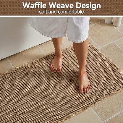 Triohero Waffle Bath Mat, Boho Bathroom Rugs Non Slip Washable, 20x30 Khaki - color: Khaki, size: 1'8" X 2'6" (Rectangular)