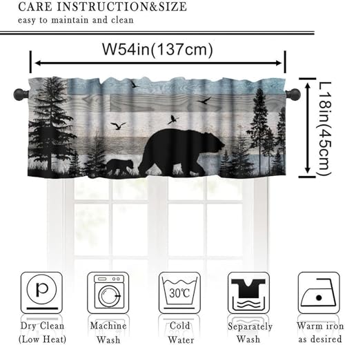 Rustic Bear Valance, Retro Woodland Wild Animals Farmhouse Country Wooden Board Pine Forest Bear Bird Print Rod Pocket Short Window Treatment for Kitchen Bedroom Bathroom, 54x18inch - color: Deer-6