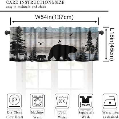 Rustic Bear Valance, Retro Woodland Wild Animals Farmhouse Country Wooden Board Pine Forest Bear Bird Print Rod Pocket Short Window Treatment for Kitchen Bedroom Bathroom, 54x18inch - color: Deer-6