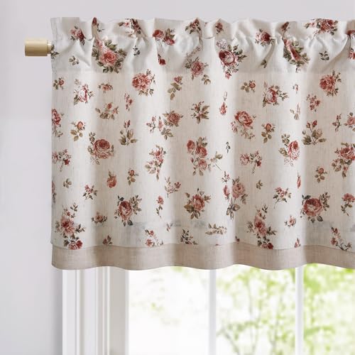 StangH Linen Valance Floral Kitchen Curtains, W52 x L18, 1 Panel - color: Dusty Rose