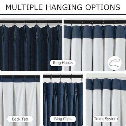 Vision Home Navy Blue Pinch Pleated Full Blackout Curtains Linen Blended Room Darkening Curtain Panels 63 inch for Living Room Bedroom Thermal Insulated Pinch Pleat Drapes with Hooks 40" Wx63 Lx2 - color: Navy Blue, size: 40"W x 63"L (Pack of 2)