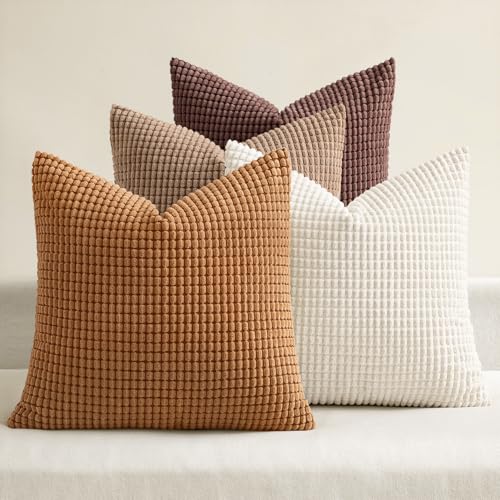 MIULEE Fall Decorative Throw Pillow Covers 18x18 Inch Set of 4 Brown - color: Brown, size: 18" x 18" (Pack of 4)