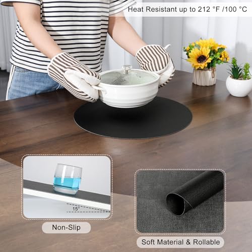 Myir JUN 14" Round Placemats Set of 4, Reversible Dual-Color Place Mats - color: Gray Black