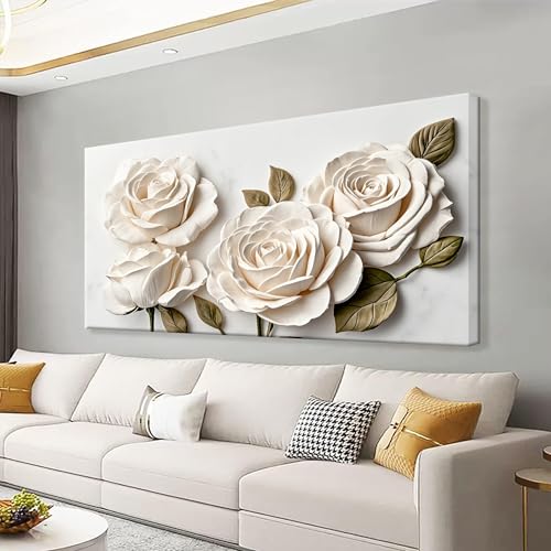 Flower Canvas Art Wall Decor Modern Minimalist Home Wall Decor 20"×40" - color: white flower, size: 40"L x 20"W
