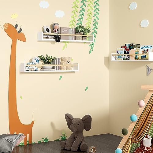 Fixwal Floating Nursery Book Shelves for Wall, 23.6 Inches, Set of 3 - color: White and Natural, size: 23.6inches