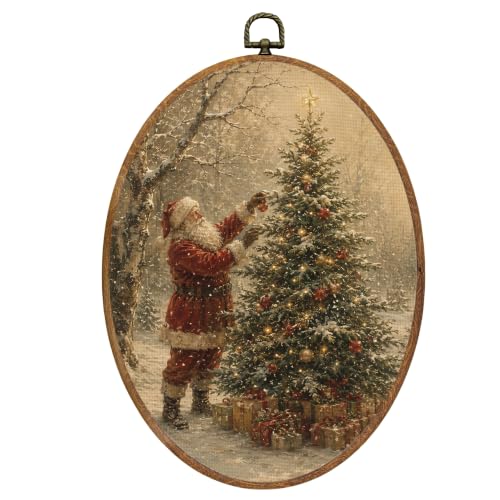 Mcehtle Winter Pine Tree Santa Wall Art Decor Framed 8.6x11.4 - color: 48