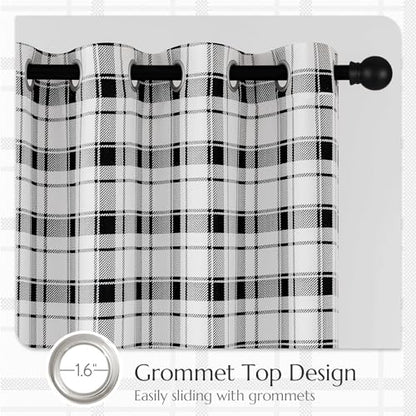 Beauoop Black White Plaid Jacquard Blackout Curtains Bedroom 52x96 2 Panels - color: Black and White, size: 52"W x 96"L (Pack of 2)