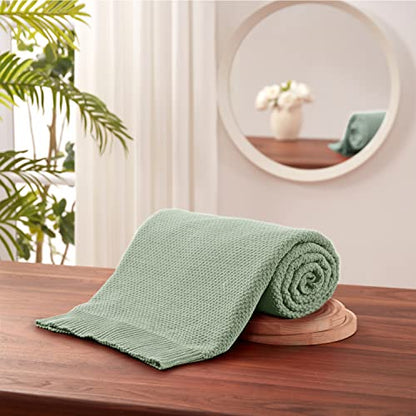 TREELY 100% Cotton Dark Sage Green Knitted Throw Blanket 50"x60" - color: Dark Sage Green, size: Throw(50" x 60")