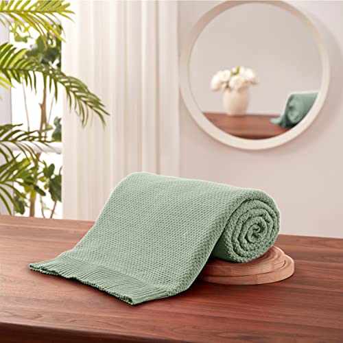 TREELY 100% Cotton Dark Sage Green Knitted Throw Blanket 60"x80" - color: Dark Sage Green, size: Twin(60" x 80")
