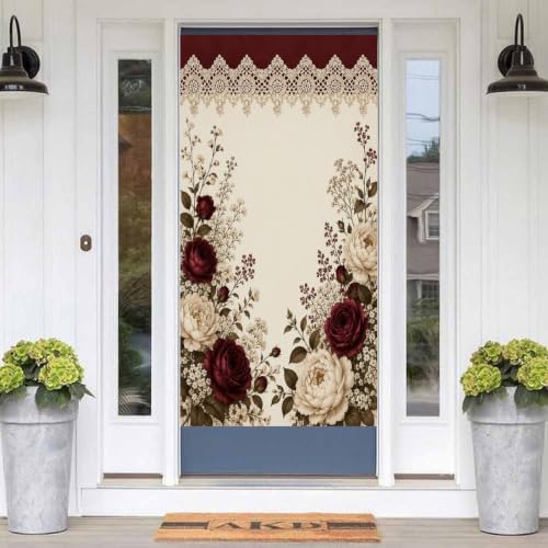 Floral Lace Border Door Curtain 70 X 35.4 Inch, Privacy Door Cover Decorative Room Divider Curtain Hanging Doorway Window Panel for Bedroom Living Room Bathroom Office Home Decor - color: Floral Lace Border