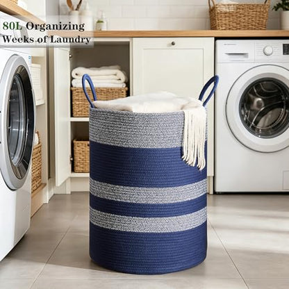 Blue Hamper Tall Woven Laundry Basket 80L Large - color: Dark Blue