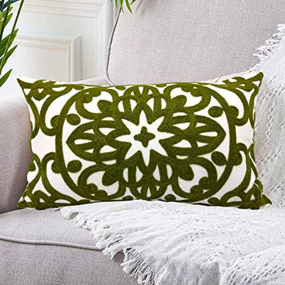 Alysheer Embroidered Lumbar Throw Pillow Cover 12"x 20", 1pc Olive Green - color: Olive Green, size: 20" x 12" (Pack of 1)