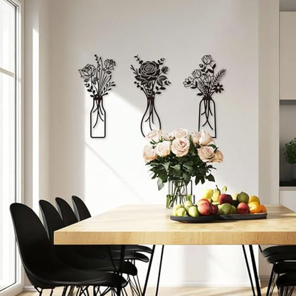 Wcro Metal Flowers Wall Decor,3 Pcs Rose Design 14 inch Metal Wall Art. - color: Black-Rose