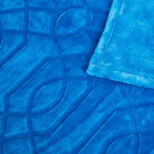 Soft Cozy Fleece Queen Size Blanket, 90x90 Inches – Lightweight Plush Blanket for Bed, Fuzzy 3D Jacquard Design - Royal Blue - color: Royal Blue, size: Queen (90" x 90")