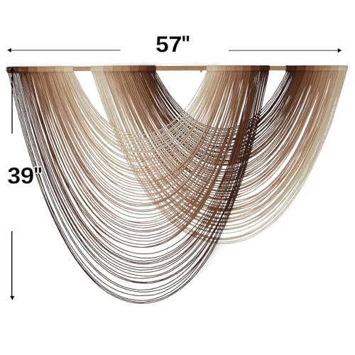 Macrame Wall Hanging Dip Dyed Large Boho Brown Fiber Wall Art 57"W*39"L - color: Ivory Brown