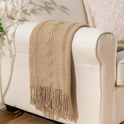 BATTILO HOME Tan Throw Blanket for Couch, 50"x60" - color: Tan, size: 50 x 60 in.