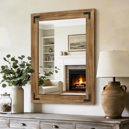 AMOISE Farmhouse Bathroom Vanity Mirror 32"x24" Vintage Rustic Wall Mirror - size: 32"L x 24"W