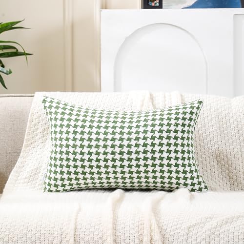 Chenille Houndstooth Pillow Covers 12x20, Set of 2, Green and White - size: 20" x 12" (Pack of 2)
