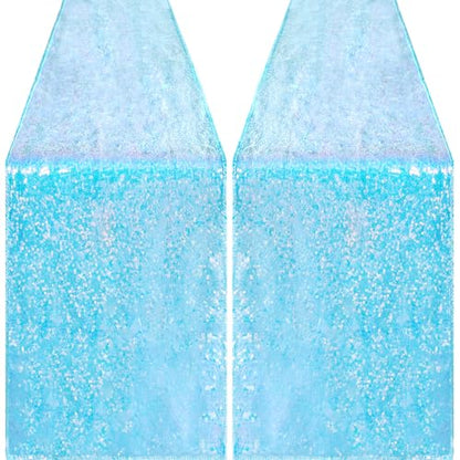 Pufogu 12 x 72 inches Mermaid Blue Sequin Table Runner, 2 Packs - color: Mermaid Blue