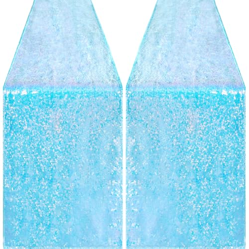 Pufogu 12 x 72 inches Mermaid Blue Sequin Table Runner, 2 Packs - color: Mermaid Blue