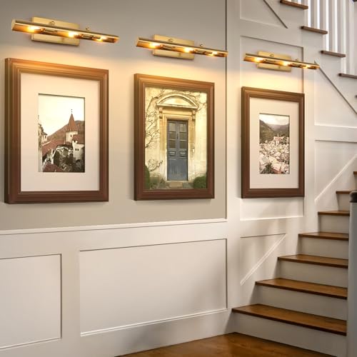 BELS Picture Lights for Wall Hardwired, 24 Inch Gold Wall Lights for Pictures,3-Light E12, 270° Adjustable Swing Arm, Plug in Wall Light for Artwork Poster Portrait Library Display