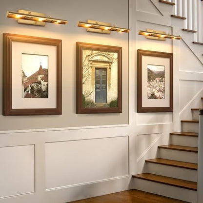 BELS Picture Lights for Wall Hardwired, 24 Inch Gold Wall Lights for Pictures,3-Light E12, 270° Adjustable Swing Arm, Plug in Wall Light for Artwork Poster Portrait Library Display