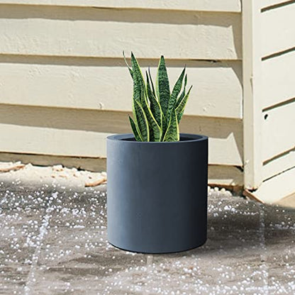 Kante Large Round Cylinder Charcoal Concrete Planter 15.8" Tall, Outdoor - color: Charcoal, size: 15.7" Dia