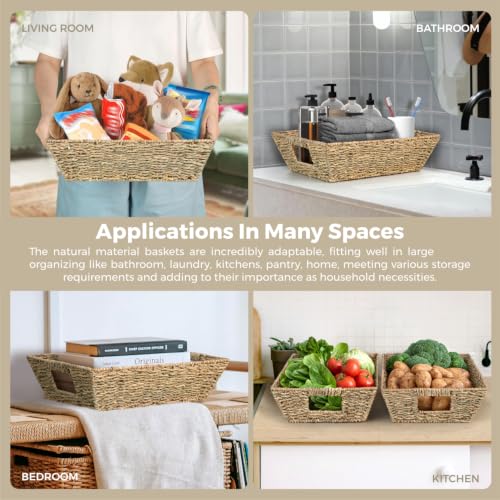 Set of 3 Snack Baskets, Seagrass Basket, Wicker Snack Basket Organizer - color: Natural Color